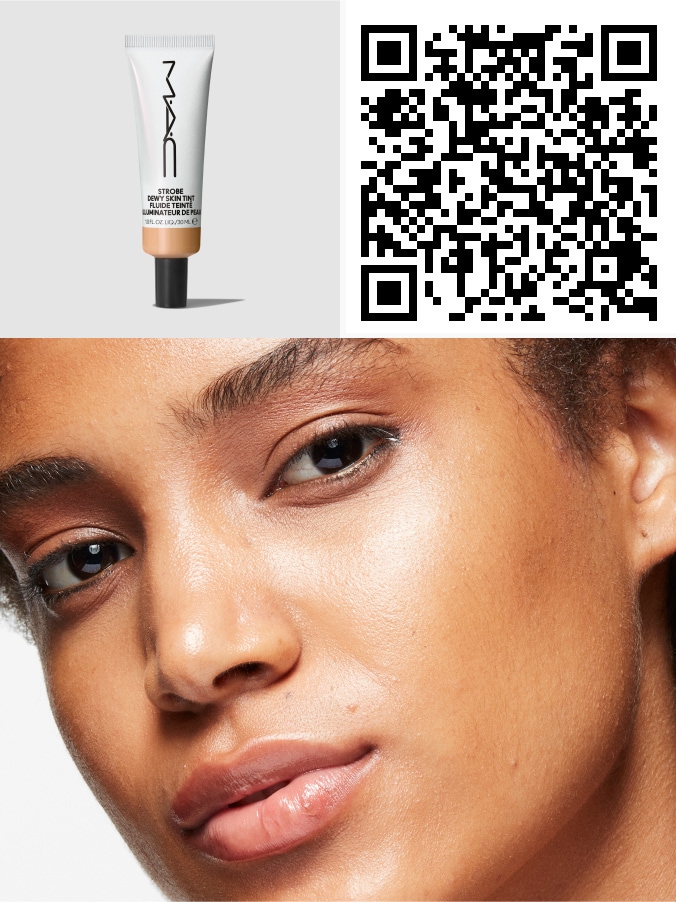 QR code and model's face for STROBE DEWY SKIN TINT.